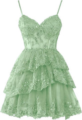 Vestido de baile curto rosa quente com alças apliques em camadas vestido de baile em camadas