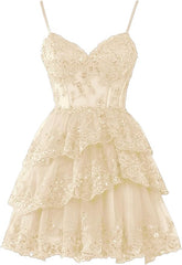 Vestido de baile curto rosa quente com alças apliques em camadas vestido de baile em camadas