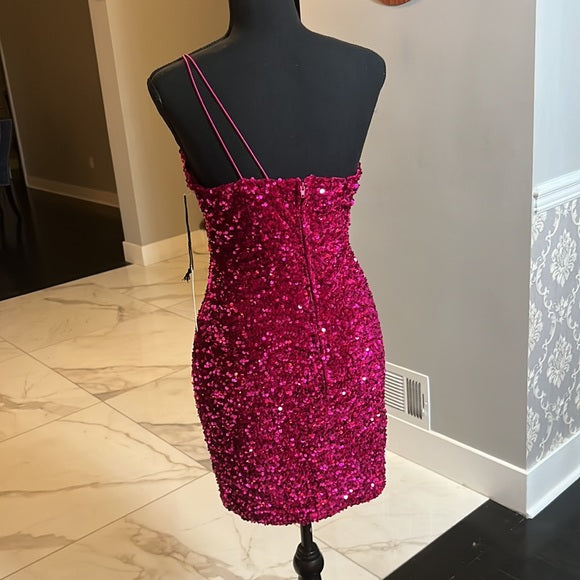 Short Sequin Magenta Homecoming dress 2025 One Shoulder - MyChicDress