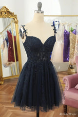 Short Navy Blue Homecoming Dresses 2024 Lace Wedding Guest Dress