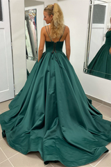 Simple Emerald Green Satin Prom Dresses A Line Double Straps MyChicDress