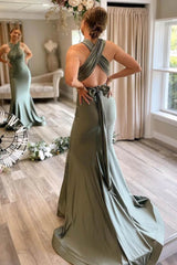 Simple Gray Green Wedding Guest Dress Mermaid Satin Bridesmaid Dresses Long MyChicDress