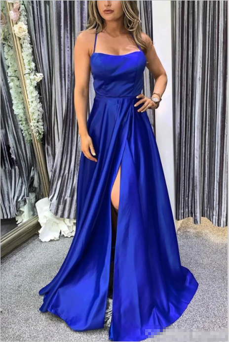 Simple Royal Blue Satin Prom Dresses Long Sleeveless Cheap Evening Dress UK MyChicDress