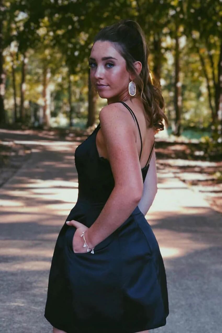 Simple Satin Black Short Homecoming Dress A Line Hoco Dress MyChicDress