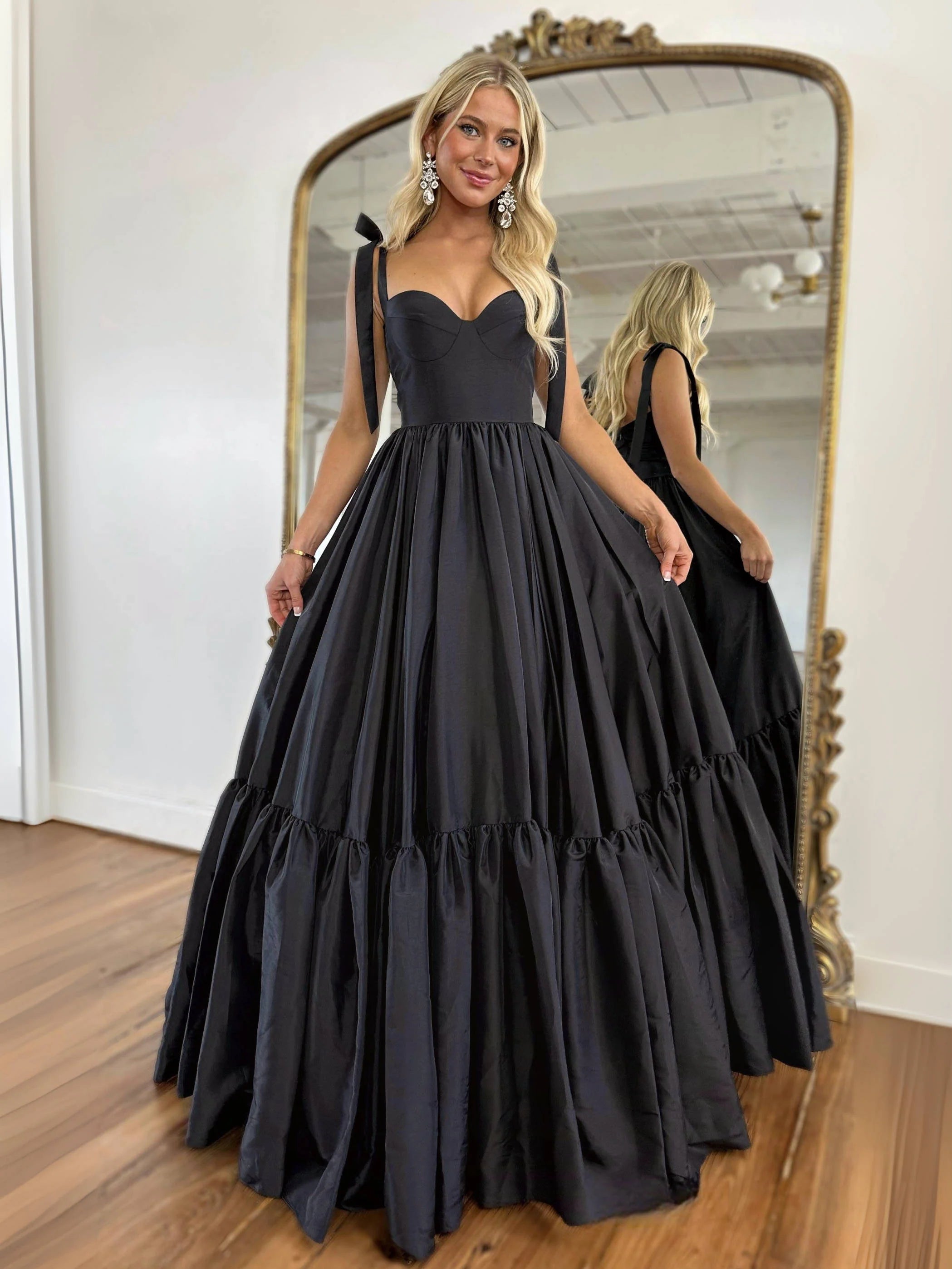 Simple Black Satin Wedding Guest Dress Sweetheart Long Formal Dresses - MyChicDress