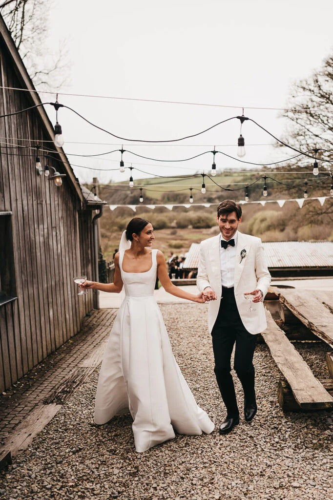 Simple Long White Satin Wedding Dresses A-Line Square Neck - MyChicDress