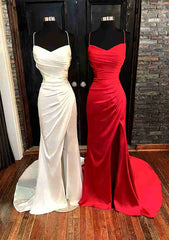 Simple Long Satin Semi Formal Dresses V Neck Mermaid Prom Dress