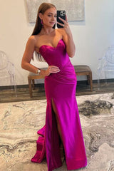 Simples longo sereia ouro vestidos de baile cetim querida fenda