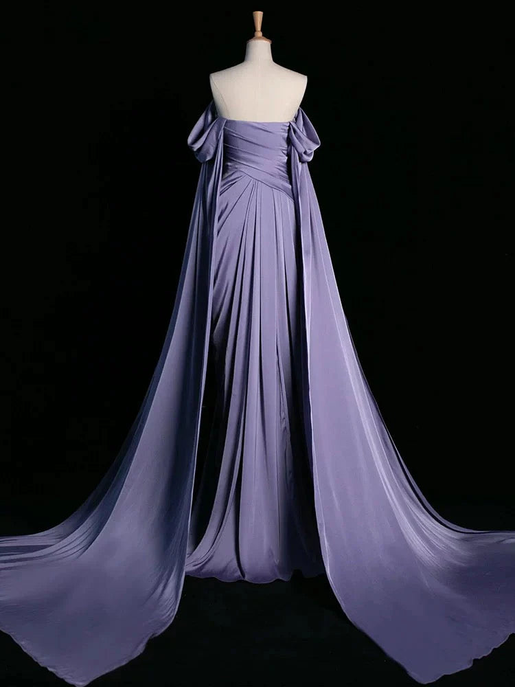Purple evening gown Sleeveless Long Formal Dress for Wedding Guests Off the Shoulder