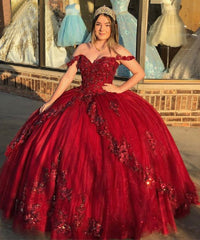 2024 Spark Burgundy Princess Vintage Quinceanera Dress Appliques Flowers Corset