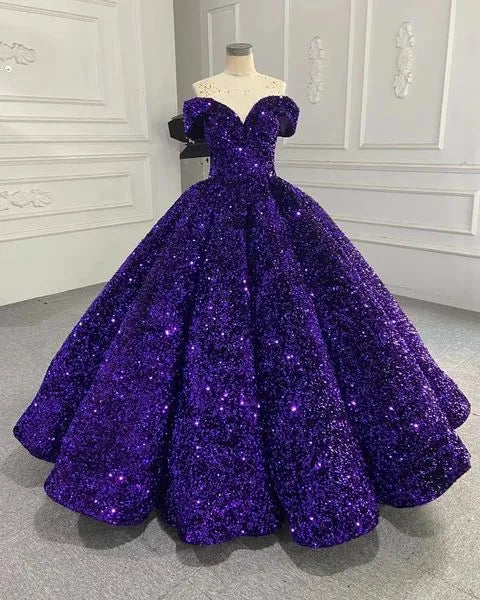 Sparkly Purple Quinceanera Dresses Sequins Beaded Corset Sweet 16 Dress MyChicDress
