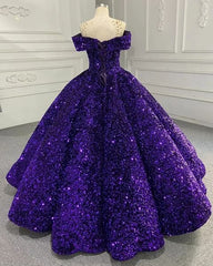 Sparkly Purple Quinceanera Dresses 2024 Sequins Beaded Corset Sweet 16 Dress MyChicDress