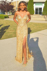 Sparkly V-Neck Tight Prom Dresses Backless Long Formal Wear for Wedding Guest MyChicDress