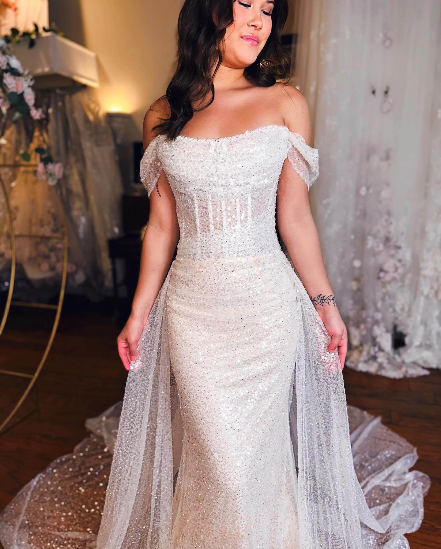 Sparkly Off Shoulder Sequins Wedding Dresses Mermaid With Train - MyChicDress