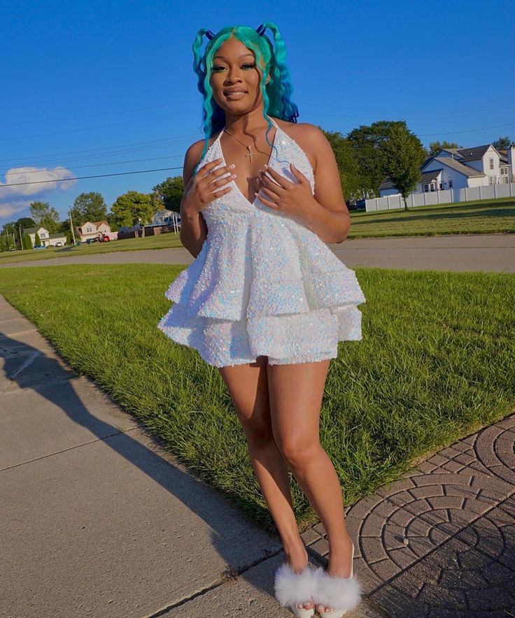 Sparkly Sequin Short V Neck white Homecoming Dresses for Teens Mychicdress