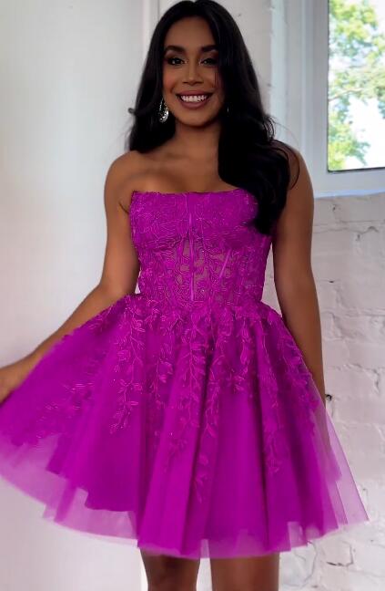 Strapless Lace Homecoming Dresses Short Corset Bodice MyChicDress