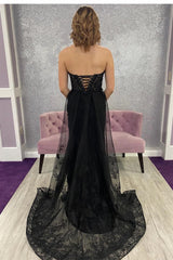 Strapless Formal Dress Black Lace Beaded Long Prom Dress Cheap - MyChicDress