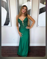 Strapless Green Lace Prom Dress 2025 Mermaid Beaded Formal Gown mychicdress