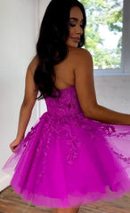 Strapless Lace Magenta Homecoming Dresses Short Corset Bodice