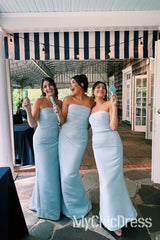 Strapless Light Blue Bridesmaid Dress Long Party Dress Ruched