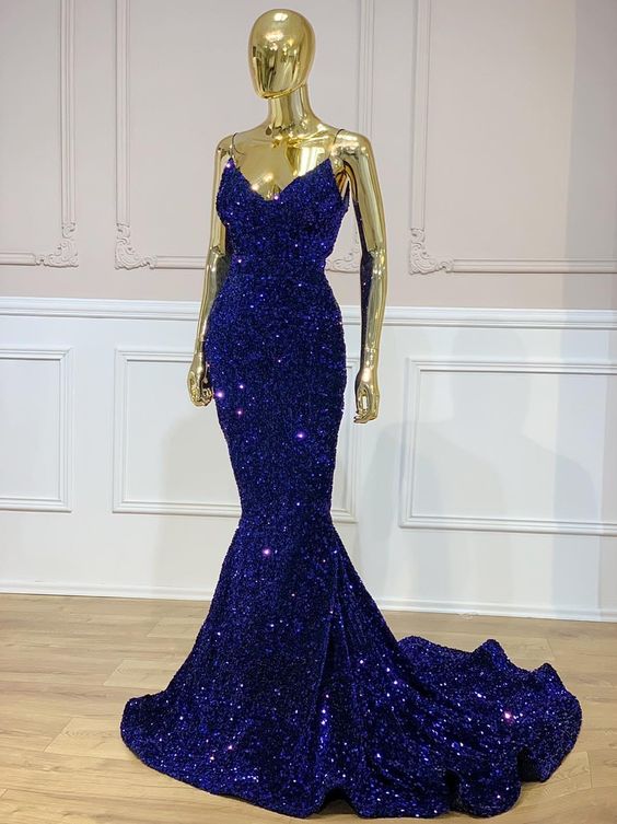 Strapless Sequin royal blueEvening Dresses Mermaid Long Prom Dress - MyChicDress