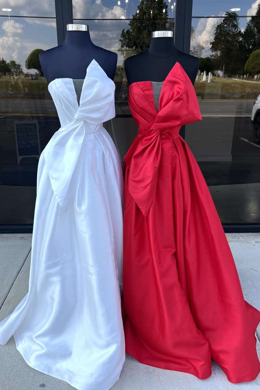 Strapless Light Pink Satin Prom Dress A-line Long with Bow