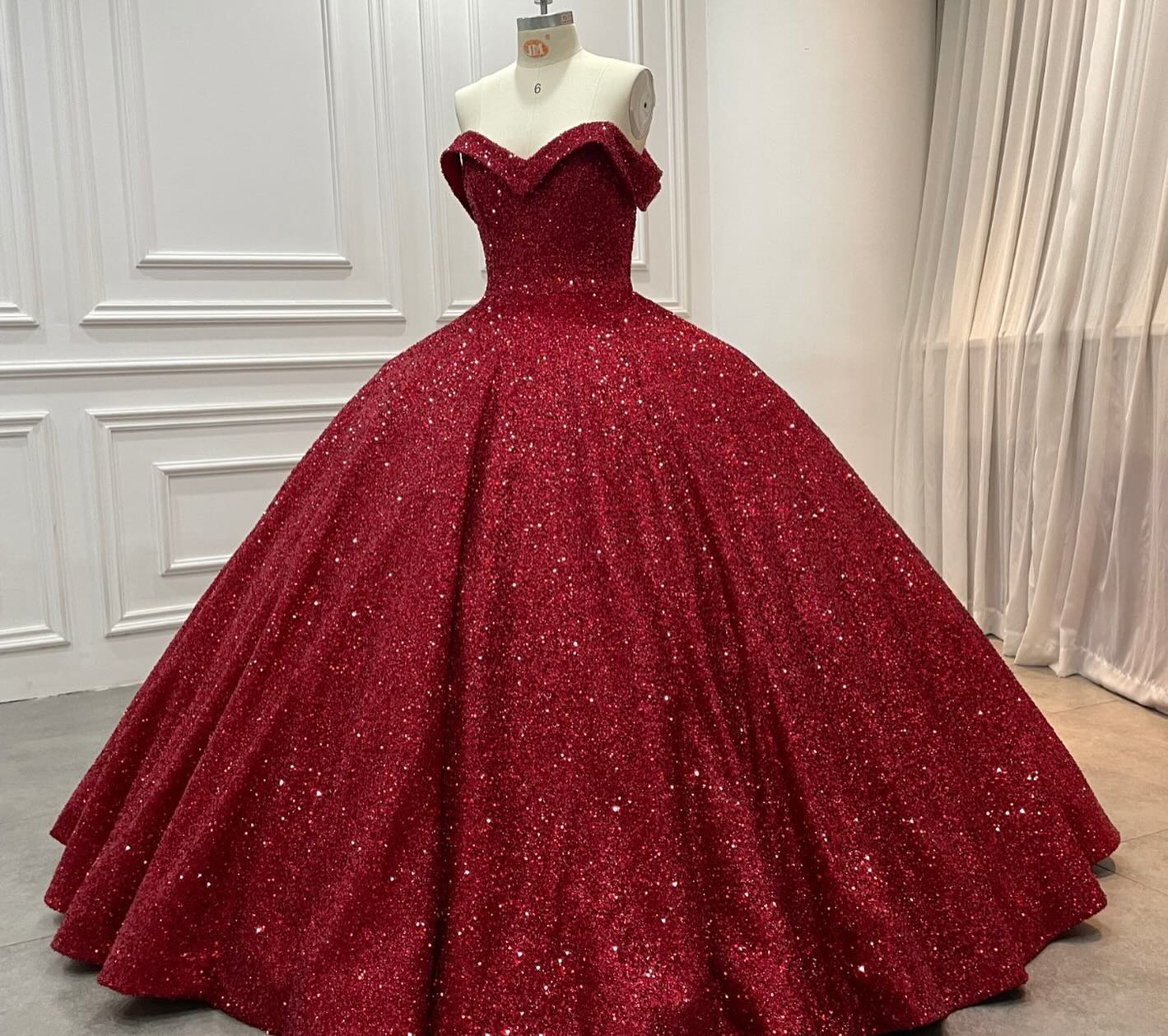 Strapless sequin ball gown dark red wedding dresses sleeveless - MyChicDress