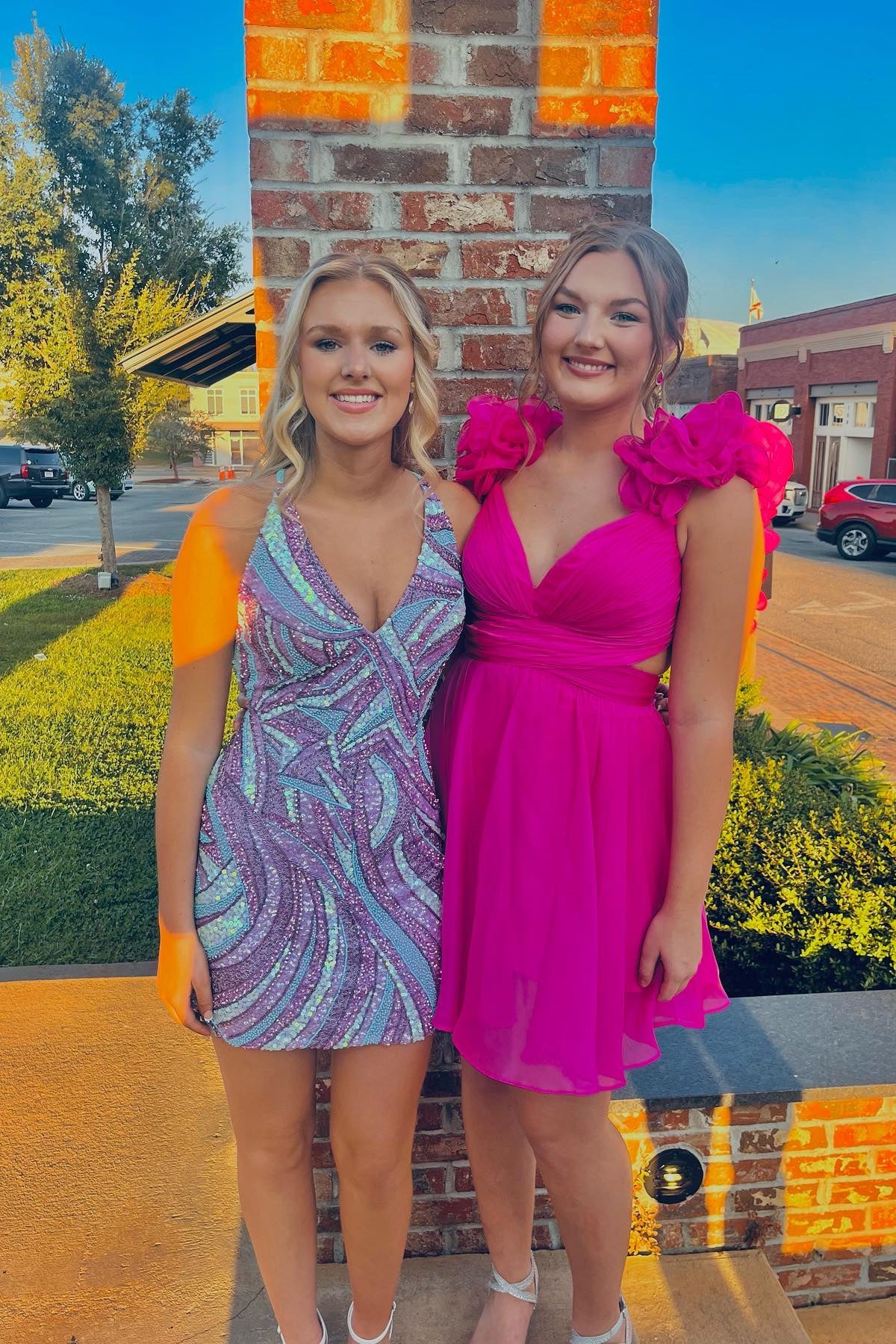 Straps Short Homecoming Dress Hot Pink Pleated Ruffles