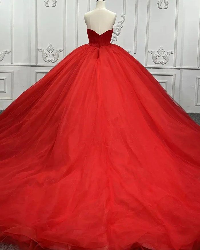 Sweetheart Sleeveless Red Wedding Desses Tulle Quinceanera 16 Dress - MyChicDress