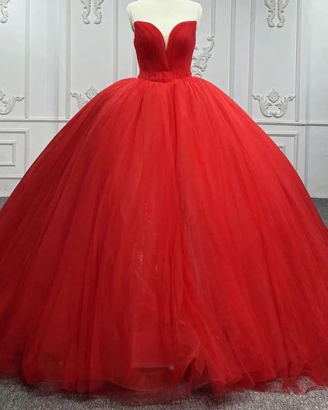 Sweetheart Sleeveless Red Wedding Desses Tulle Quinceanera 16 Dress - MyChicDress