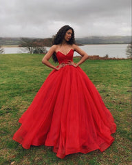 Sweetheart Strapless Red Ball Gown Quinceanera Dresses Satin Sweet 16 Dress