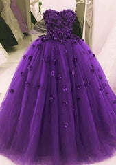 Sweetheart Tulle purple Quinceanera Dresses With Flowers Wedding Gowns