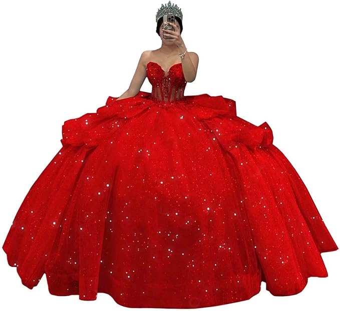 Tiered Corset red Quinceanera Dresses Off Shoulder Lace-Up Mychicdress