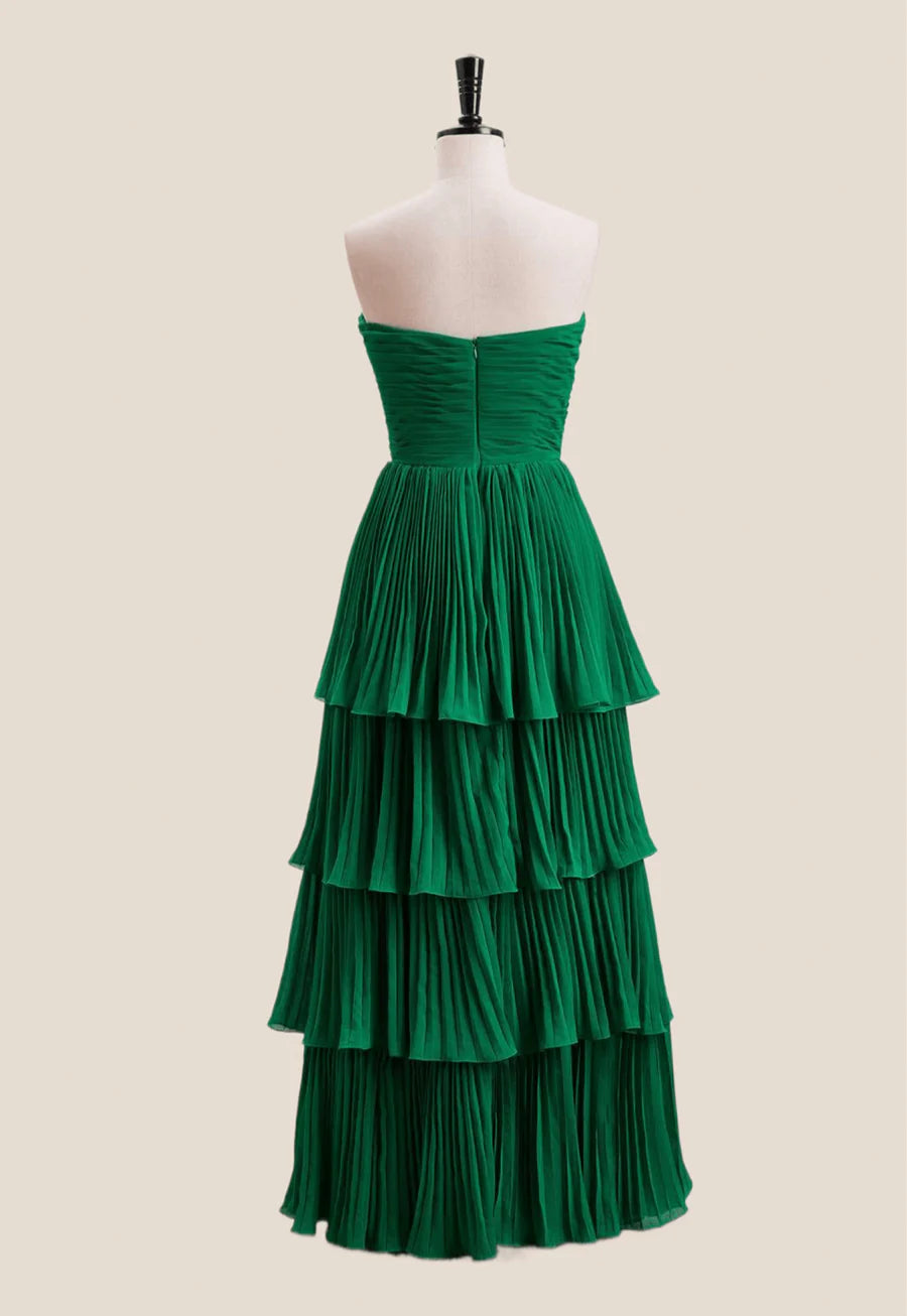 Tiered Emerald Green Ruffles Prom Dress Long Chiffon