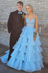 Tiered Red Prom Dress A Line Tulle Sweetheart with Appliques
