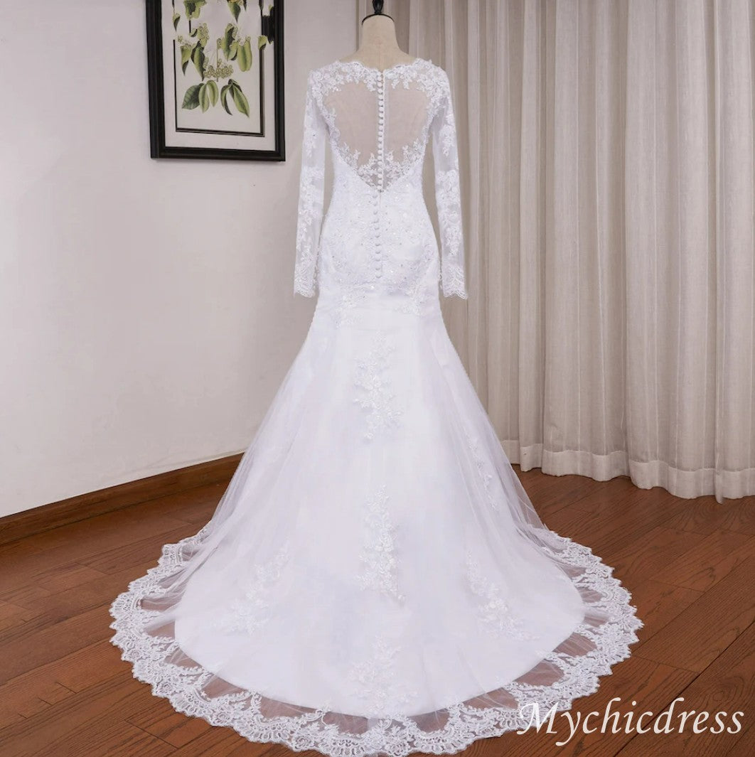 Vintage Africa Mermaid Long Sleeve Wedding Dresses Lace Beading - MyChicDress