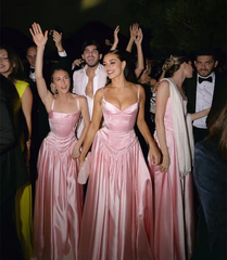 A-line Long Pink Bridesmaid Dress Lace Appliques Spaghetti Strap Mychicdress