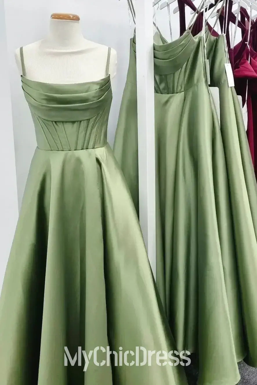 A Line Satin Evening Gown Corset sage Green Prom Dress Near Me