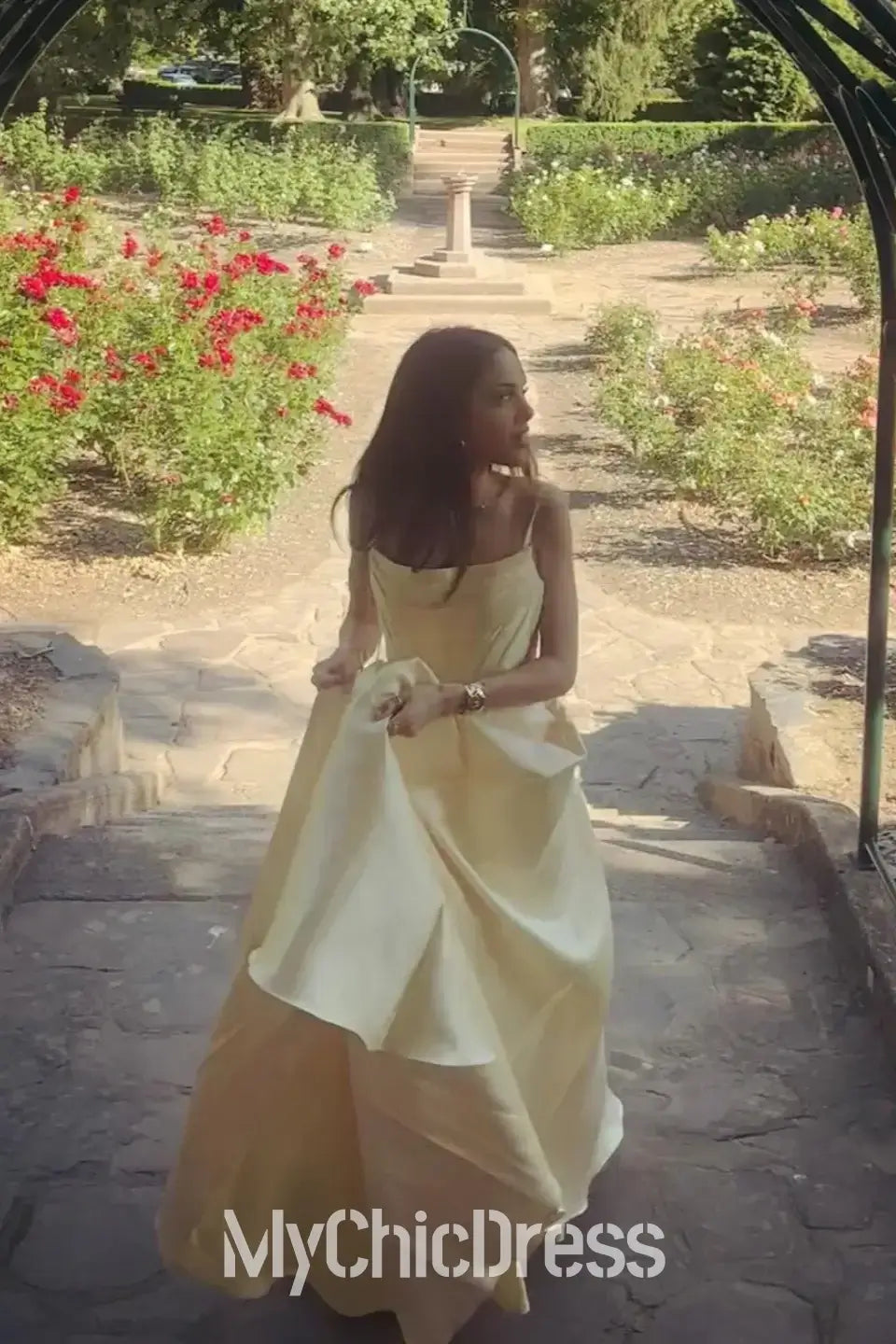 A Line Satin Evening Gown Corset yellow Prom Dress Near Me