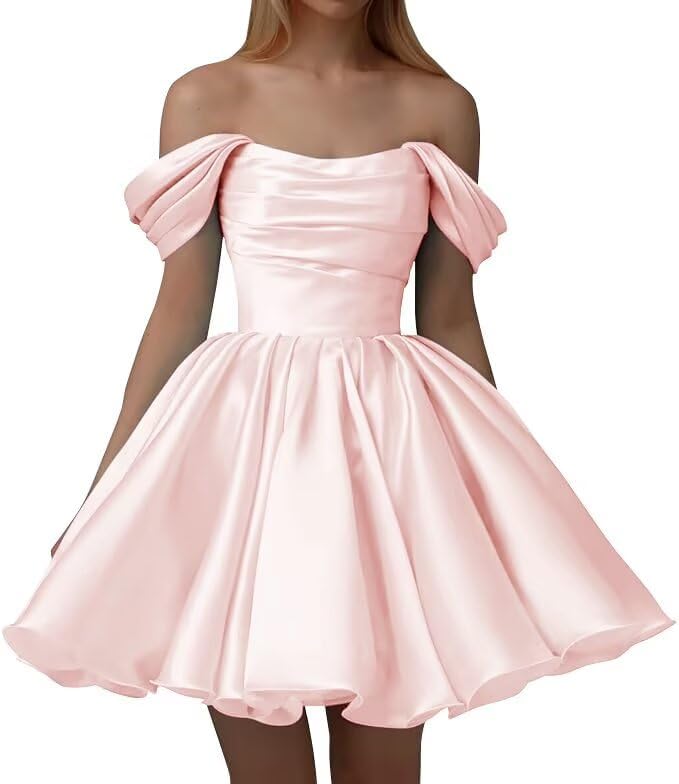 pink Homecoming Dress for Teens Off Shoulder Short Cocktail Dress