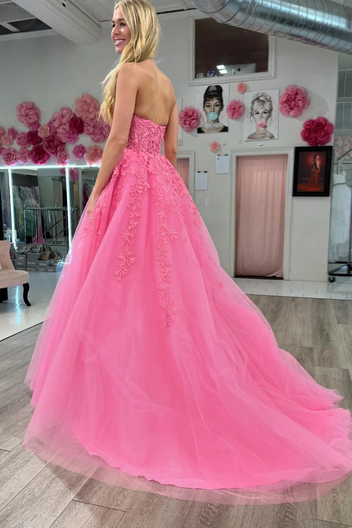 A-line Strapless Formal Dress Appliques Long Evening Dress Mychicdress