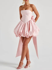 A Line Strapless pink Homecoming Dress Mini With Bow Satin Mychicdress