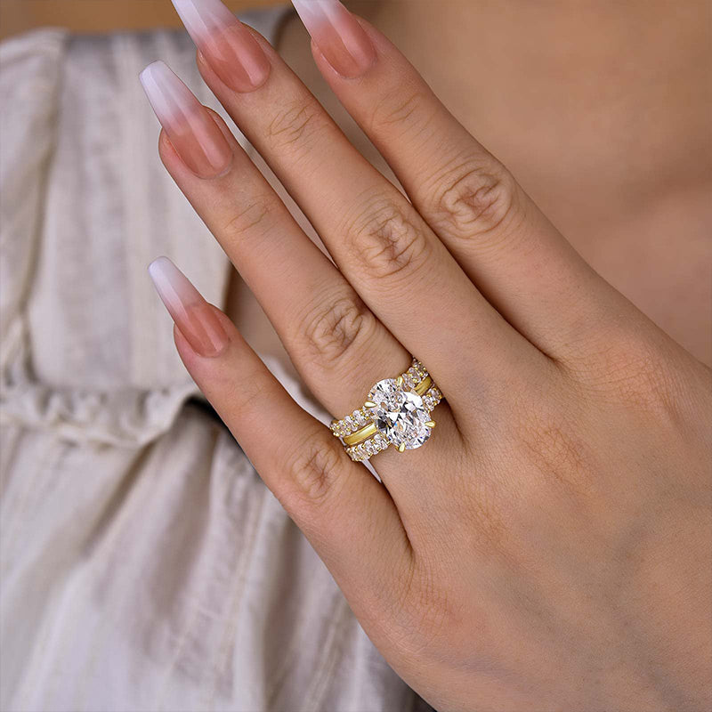 Affordable 3PC Wedding Ring Set 4.0 Carat Oval Cut In Sterling Silver Mychicdress