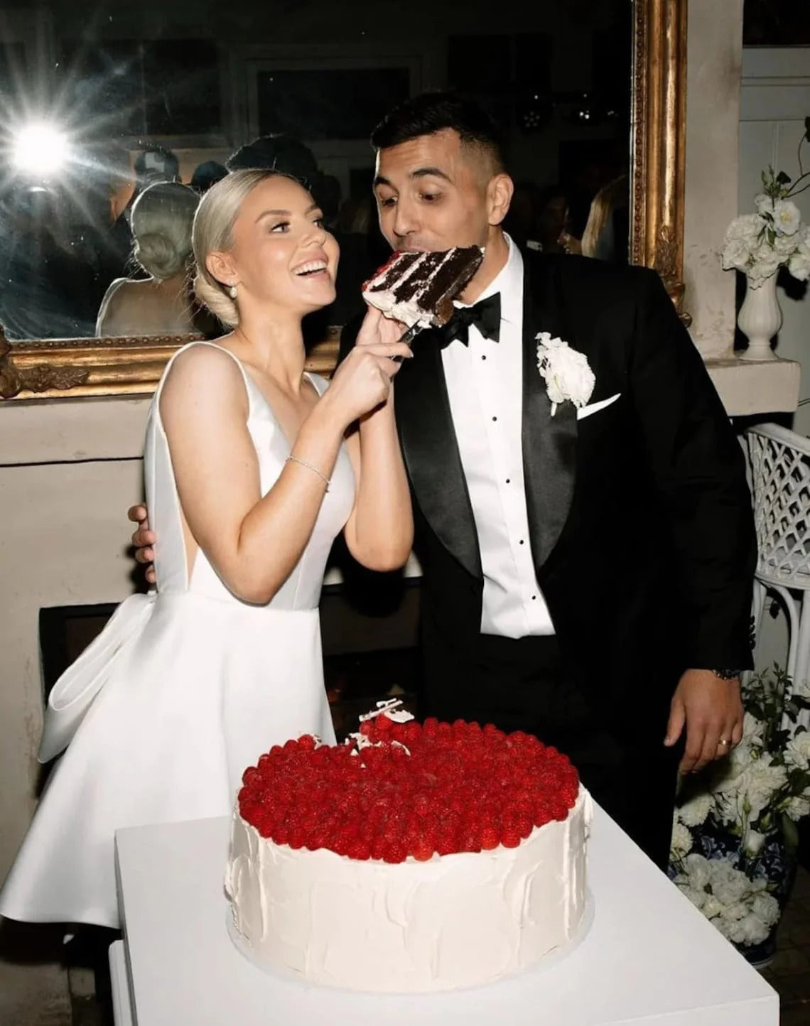 Modern Short Wedding Dress Satin V-Neck with Bow - MyChicDress