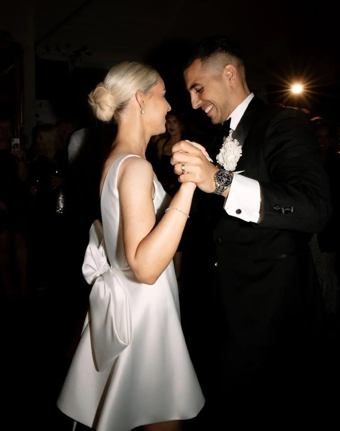 Modern Short Wedding Dress Satin V-Neck with Bow - MyChicDress