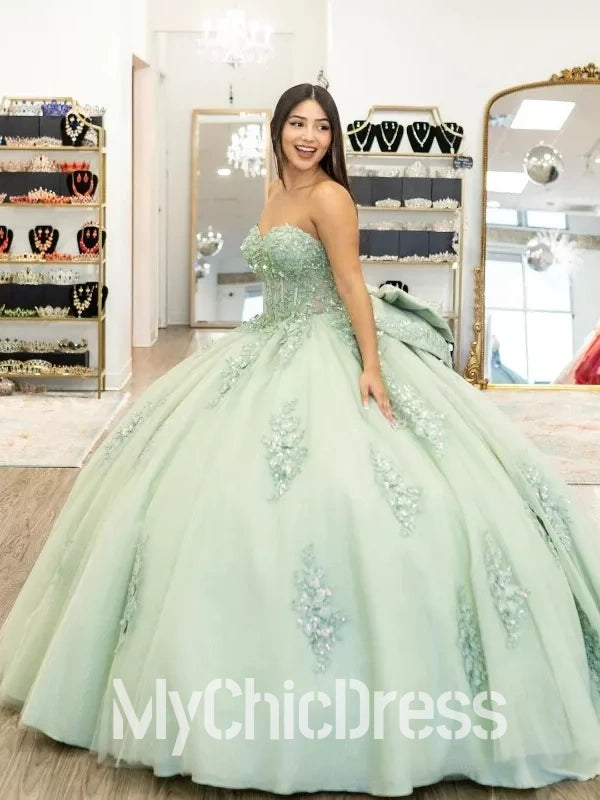Amazing Sage Green Quinceanera Dresses Lace Appliques with Beaded