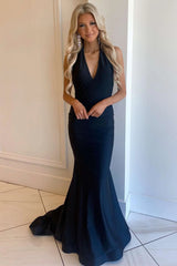 Long Prom Dress Purple Halter Mermaid Wedding Guest Dress