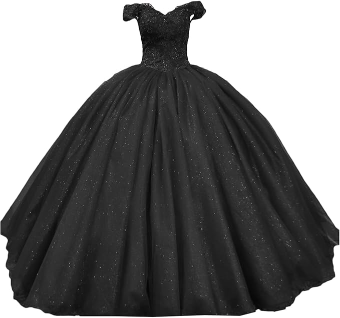 Ball Gown Sequin Wedding Dresses Lace Quince Dresses Black