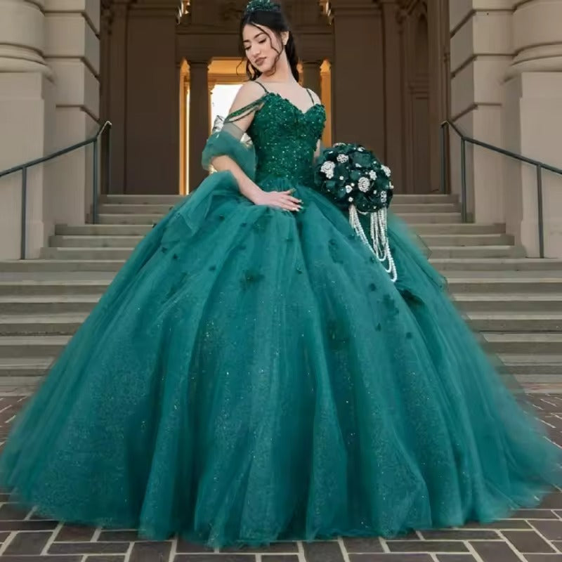 Ball Gown Green Sweet 16 Dress Corset Quinceanera Dresses Off Shoulder