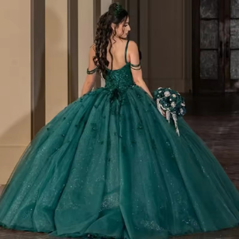 Ball Gown Green Sweet 16 Dress Corset Quinceanera Dresses Off Shoulder